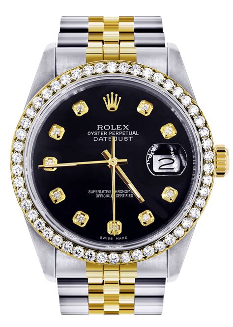 silver and gold rolex black face|Rolex black dial datejust.